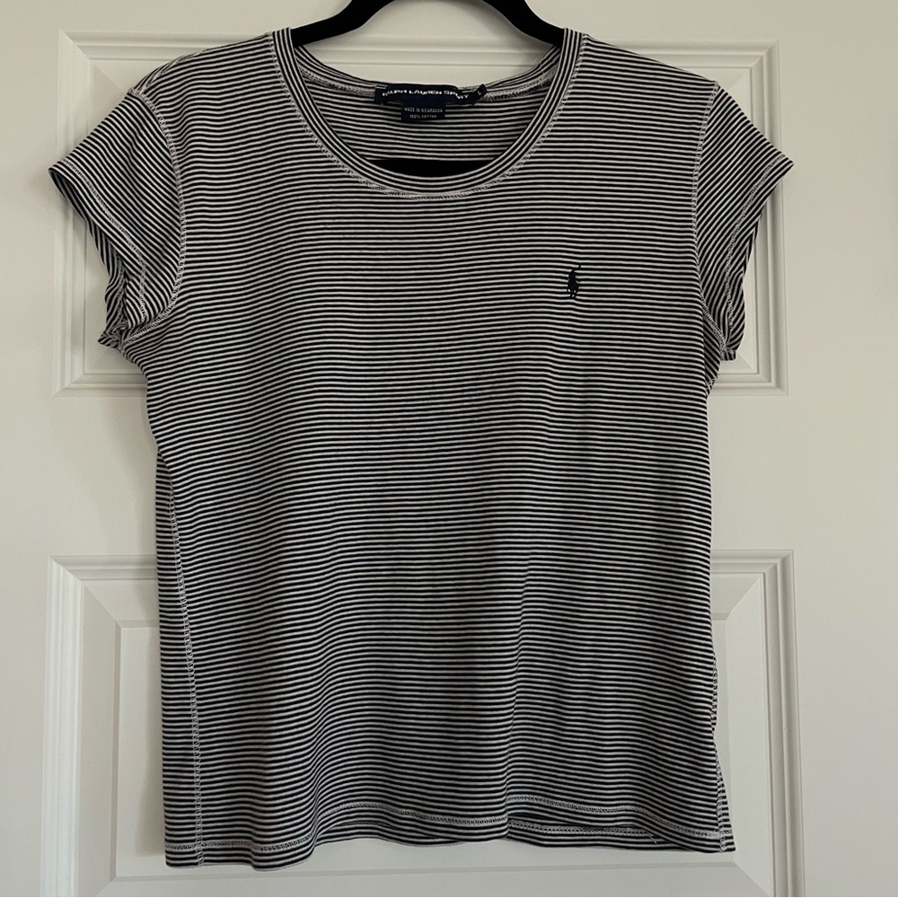 Ralph Lauren Polo Vintage navy and white striped crewneck logo tee large